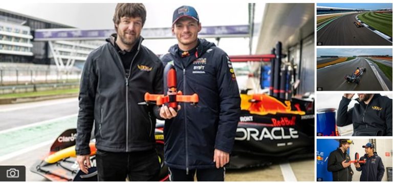 max verstappen being chased by the world's fastest drone